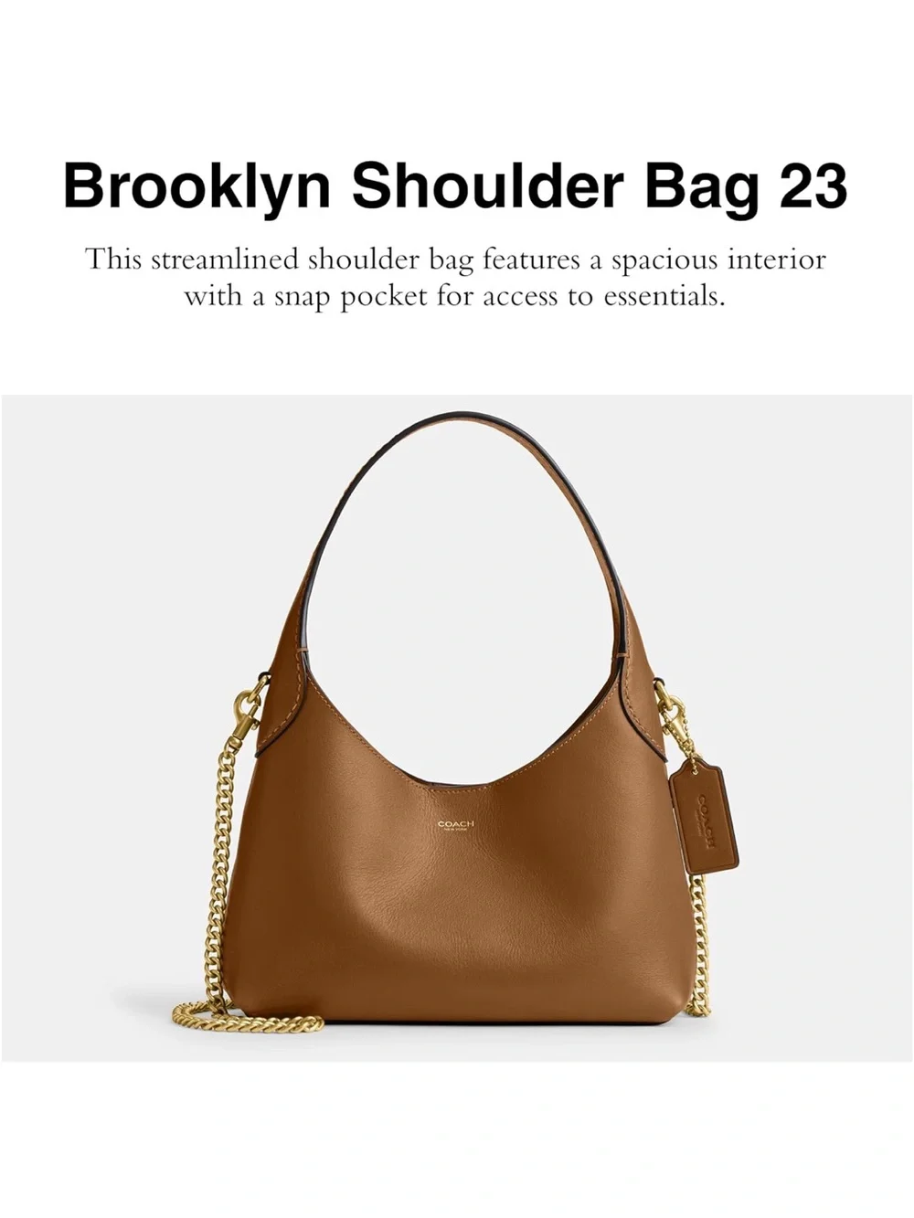 New Coach Honey Brown Leather Brooklyn 23 Shoulder Bag with Gold Chain